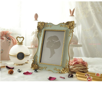 Ανάγλυφο δημιουργικό τραπέζι με κορνίζα φωτογραφία Κορνίζα με ευρωπαϊκή βαμμένη χρυσή ρητίνη 6 ιντσών διακόσμηση σπιτιού με κορνίζα
