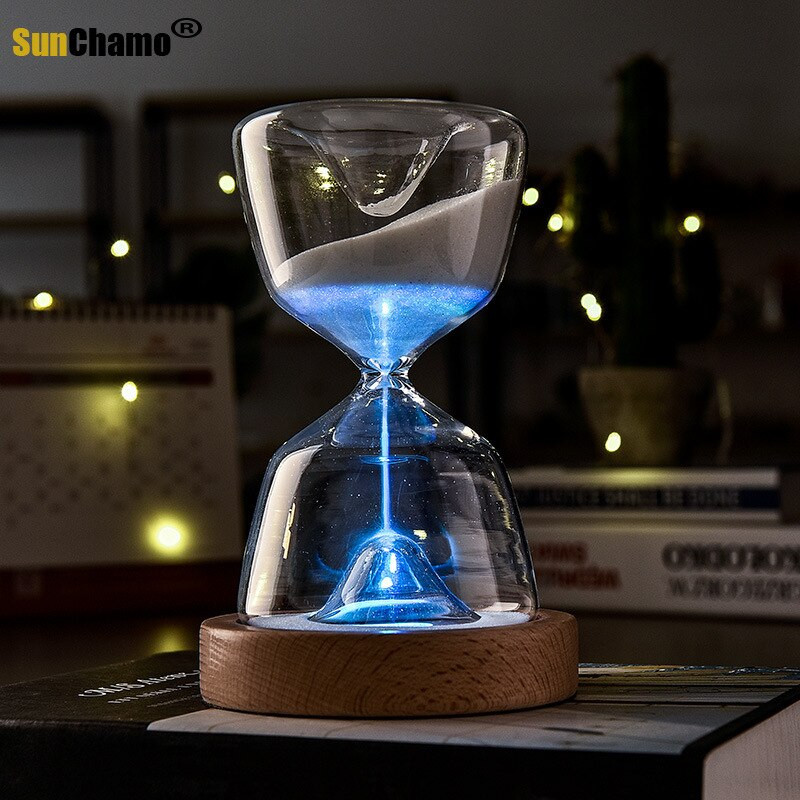 Cronometru din sticlă ceas cu nisip Telecomandă luminoasă 15 minute Piață de noapte Creativă pentru decorarea casei Clepsidra Cadou pentru copii