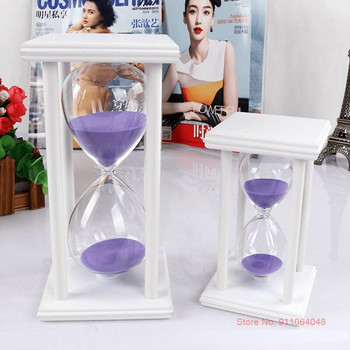 Бял дървен стъклен пясъчен часовник с четири колони 10-минутен таймер за скандинавски декор Пясъчен часовник в домашен цвят Ресторант Кухненски настолен часовник