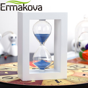ERMAKOVA 45/60 минути бял дървен пясъчен таймер, пясъчен часовник, пясъчен часовник, пясъчен часовник, часовник с таймер Кухня, офис, училищна работа, подарък за дете