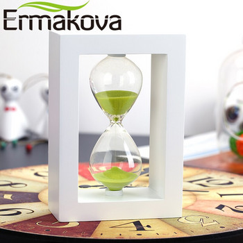 ERMAKOVA 45/60 минути бял дървен пясъчен таймер, пясъчен часовник, пясъчен часовник, пясъчен часовник, часовник с таймер Кухня, офис, училищна работа, подарък за дете
