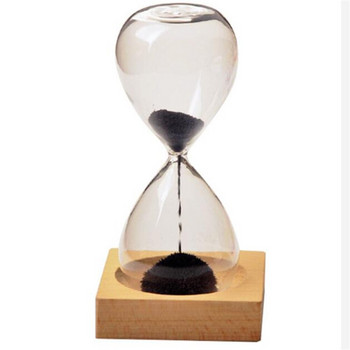 Стъкло, желязо на прах, пясък, желязо, цъфтящ магнитен пясъчен часовник с опаковка, пясъчен часовник 13,5 * 5,5 см дървена дървена седалка, подаръци, подаръци