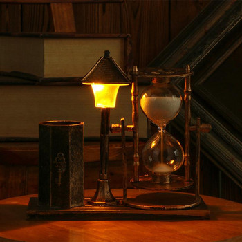 Спяща лампа от пясъчно стъкло Антична улична лампа Пясъчен часовник Държач за писалка Деликатна нощна лампа Настолна занаятчийска декорация Подарък