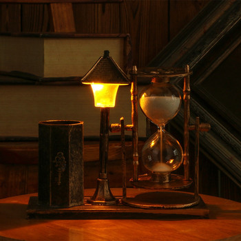 Ευρωπαϊκή ρετρό θήκη στυλό νυχτερινής λάμπας Διακόσμηση με χρονοδιακόπτη άμμου Πρωτοποριακή επιτραπέζια κλεψύδρα Vintage ρολόι άμμου δώρο για μαθητές