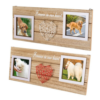 Дървена кучешка рамка за снимки Мемориална рамка за снимки във формата на сърце Подарък Дървени занаяти за дома, спалнята Декорация на всекидневната Подаръци