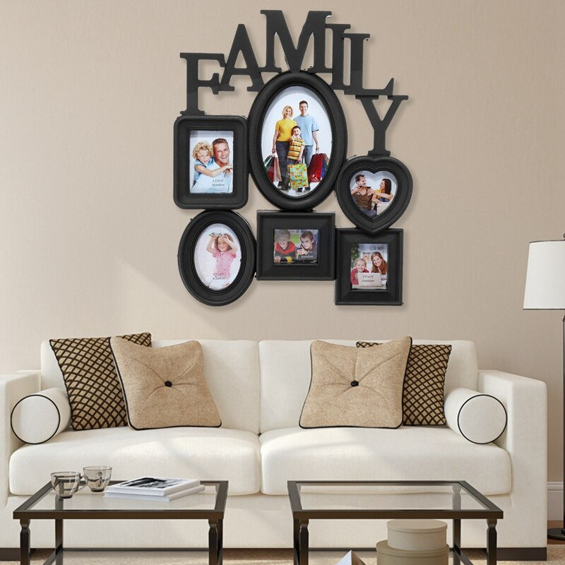 Noua ramă foto de familie suspendată pe perete 6 suport pentru poze cu dimensiuni multiple Display cadou pentru decorațiuni interioare 30x37 cm partea din spate cu lamele de tragere- negru