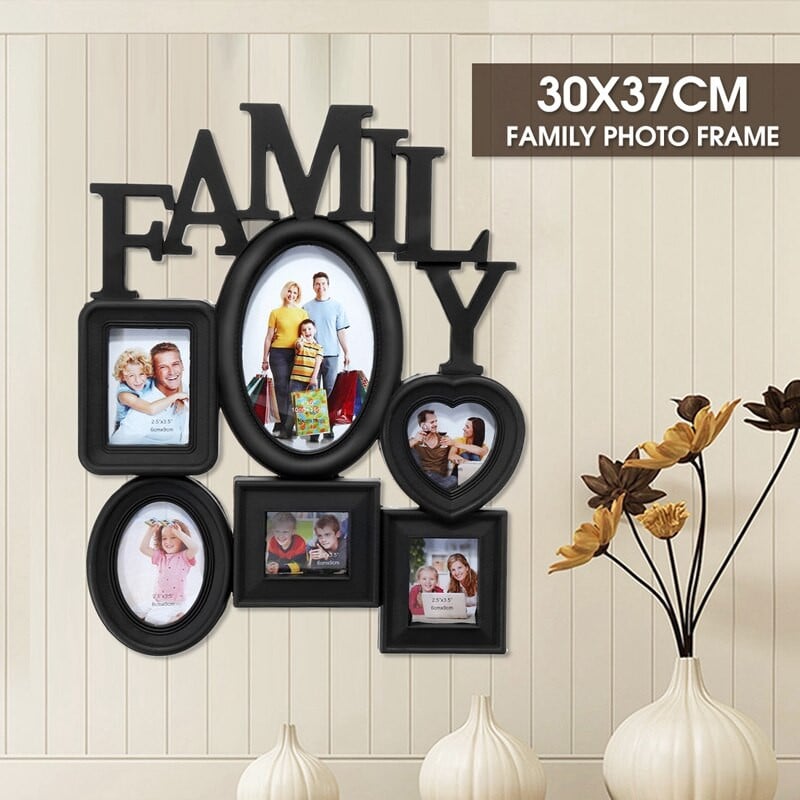 Noua ramă foto de familie suspendată pe perete 6 suport pentru poze cu dimensiuni multiple Display cadou pentru decorațiuni interioare 30x37 cm partea din spate cu lamele de tragere- negru