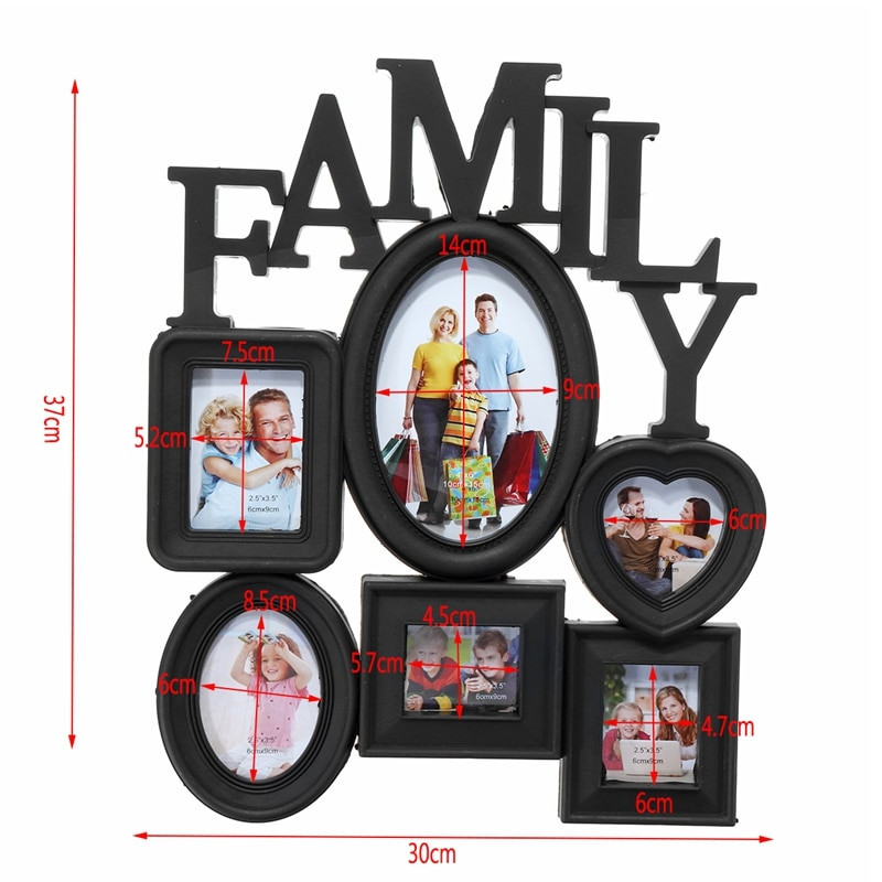 Noua ramă foto de familie suspendată pe perete 6 suport pentru poze cu dimensiuni multiple Display cadou pentru decorațiuni interioare 30x37 cm partea din spate cu lamele de tragere- negru