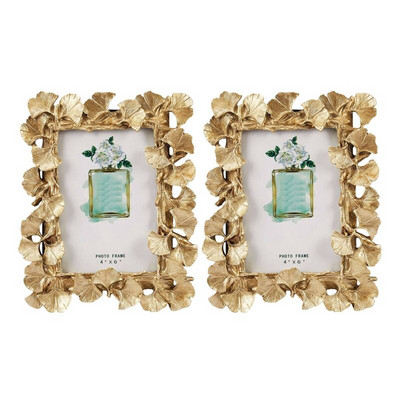 2X gyanta Retro keret Arany Ginkgo Leaf fotókeret Otthoni dekoráció