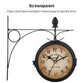 Lauko pakabinamas sieninis laikrodis retro stiliaus dvipusis baterijomis maitinamas metalinis tvirtinimas vintage sodo kavos baro dekoravimo apvali stotis