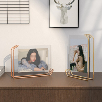Метална акрилна рамка за снимки Двустранна стъклена рамка за картина Творчески рамки за снимки Декорация на домашен работен плот Подаръци