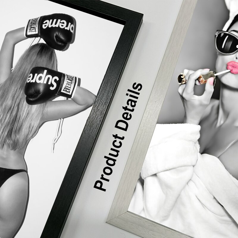 Šiaurės šalių šeimos nuotraukų rėmelių siena su seksualios moters drobės plakatu ir spaudiniais 9x13 21x30 juodo medžio rėmo prabangūs dekoro tapybos rėmeliai