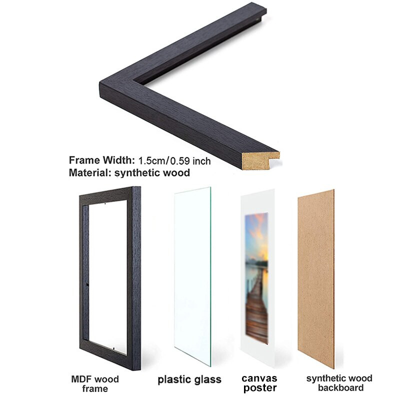 Šiaurės šalių šeimos nuotraukų rėmelių siena su seksualios moters drobės plakatu ir spaudiniais 9x13 21x30 juodo medžio rėmo prabangūs dekoro tapybos rėmeliai