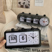 Vintage Flip Clock Mechanikus ébresztőóra asztali digitális óra naptár órával Lakás dekoráció Vintage lakberendezés