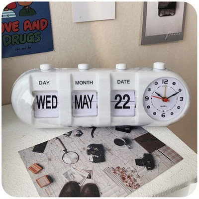 Vintage Flip Clock Mechanikus ébresztőóra asztali digitális óra naptár órával Lakás dekoráció Vintage lakberendezés