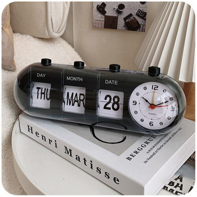 Vintage Flip Clock Mechanikus ébresztőóra asztali digitális óra naptár órával Lakás dekoráció Vintage lakberendezés