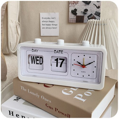 Vintage Flip Clock Mechanikus ébresztőóra asztali digitális óra naptár órával Lakás dekoráció Vintage lakberendezés