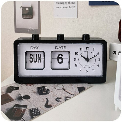 Vintage Flip Clock Mechanikus ébresztőóra asztali digitális óra naptár órával Lakás dekoráció Vintage lakberendezés