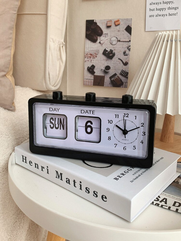Vintage Flip Clock Mechanikus ébresztőóra asztali digitális óra naptár órával Lakás dekoráció Vintage lakberendezés