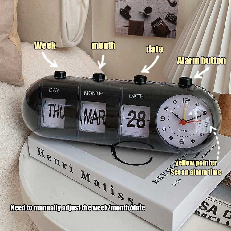 Vintage Flip Clock Mechanikus ébresztőóra asztali digitális óra naptár órával Lakás dekoráció Vintage lakberendezés