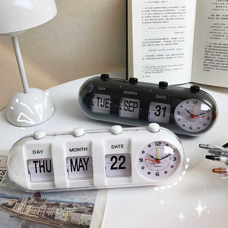 Vintage Flip Clock Mechanikus ébresztőóra asztali digitális óra naptár órával Lakás dekoráció Vintage lakberendezés