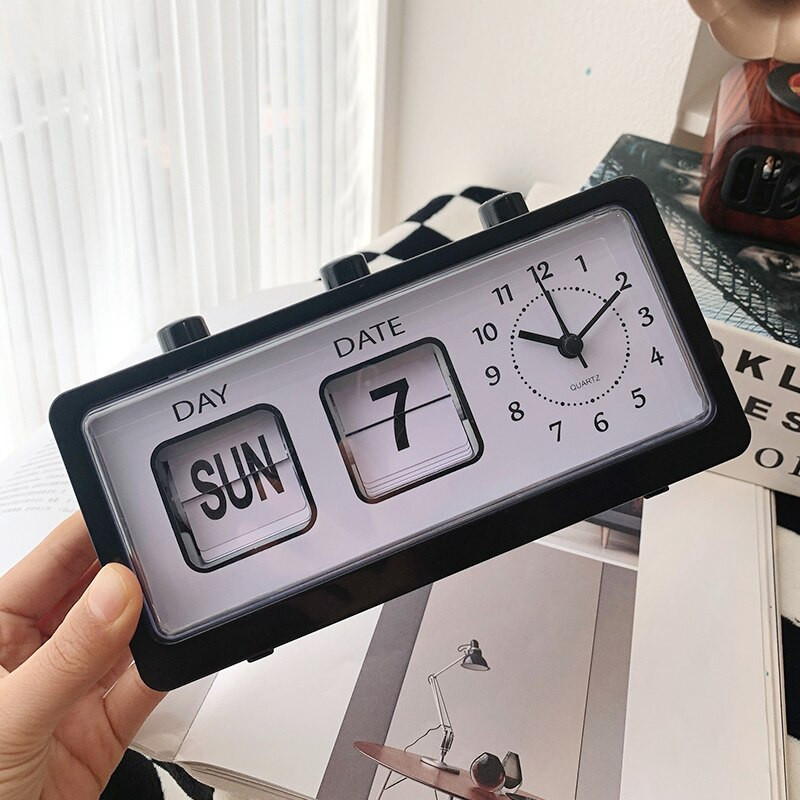 Vintage Flip Clock Mechanikus ébresztőóra asztali digitális óra naptár órával Lakás dekoráció Vintage lakberendezés