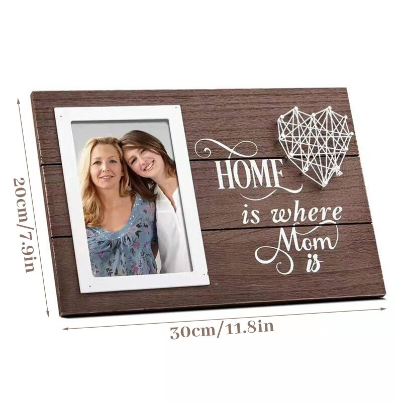 Ramă foto în formă de inimă de dragoste din lemn. Acasă este locul în care mama în suport de imagine pentru ziua mamei, cadou mamei, consumabile pentru decorarea peretelui.
