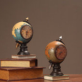 Asztali dísz Vintage Óra Globe Modell Óra Otthon Nappali Szekrény Veranda Ülés Óra Irodadekorációk Díszek WF