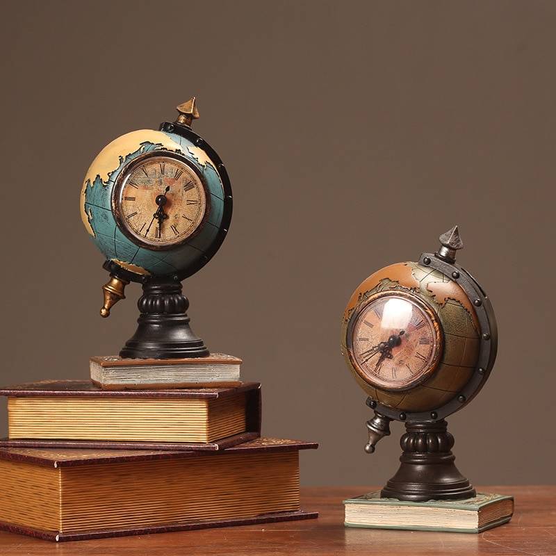 Asztali dísz Vintage Óra Globe Modell Óra Otthon Nappali Szekrény Veranda Ülés Óra Irodadekorációk Díszek WF