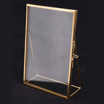 2X Απλή Αντίκα Ορθογώνια Ανεξάρτητη Διαφανής Γυάλινη Κορνίζα για Διακόσμηση Σπιτιού - Χρυσό, 10,2 X 15,3 cm