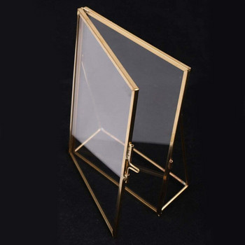 2X Απλή Αντίκα Ορθογώνια Ανεξάρτητη Διαφανής Γυάλινη Κορνίζα για Διακόσμηση Σπιτιού - Χρυσό, 10,2 X 15,3 cm