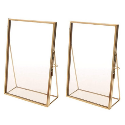 2X egyszerű antik téglalap alakú szabadon álló átlátszó üveg képkeret otthoni dekorációhoz - arany, 10,2 x 15,3 cm
