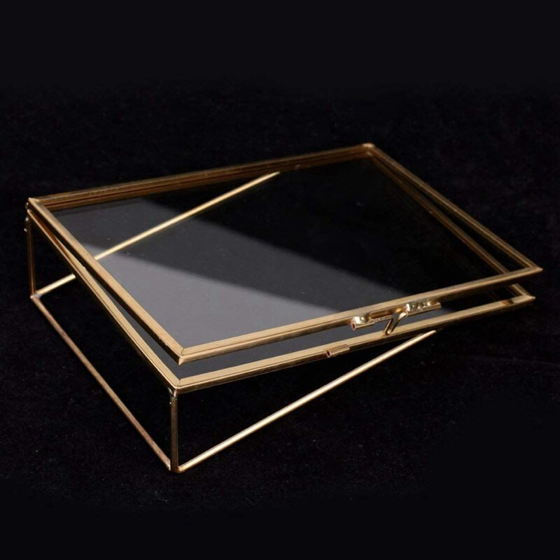 2X egyszerű antik téglalap alakú szabadon álló átlátszó üveg képkeret otthoni dekorációhoz - arany, 10,2 x 15,3 cm