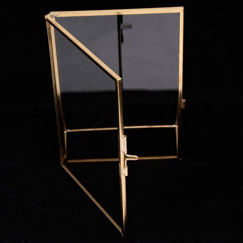 2X egyszerű antik téglalap alakú szabadon álló átlátszó üveg képkeret otthoni dekorációhoz - arany, 10,2 x 15,3 cm