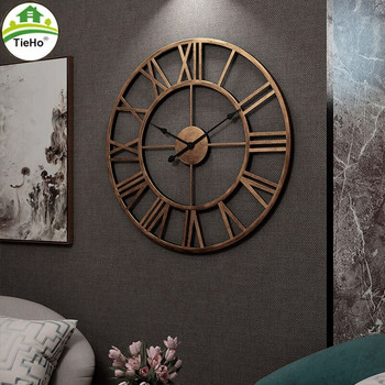 Vintage ρολόγια τοίχου με βελόνα ρωμαϊκούς αριθμούς Μεταλλικό αθόρυβο κρεμαστό στρογγυλό ρολόι Στολίδι Διακόσμηση κήπου σπιτιού