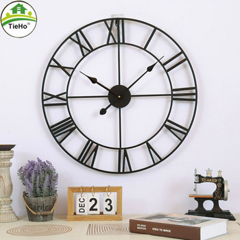 Vintage ρολόγια τοίχου με βελόνα ρωμαϊκούς αριθμούς Μεταλλικό αθόρυβο κρεμαστό στρογγυλό ρολόι Στολίδι Διακόσμηση κήπου σπιτιού