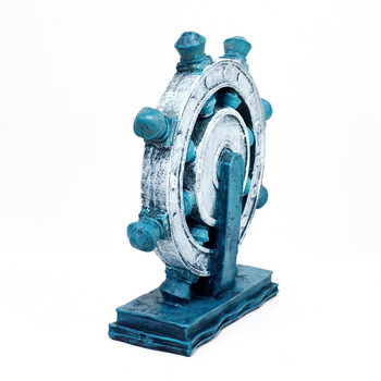 Ναυτικό Μπλε επιτραπέζιο ρολόι άγαλμα για διακόσμηση σπιτιού Μεσογειακή ρητίνη Πηδάλιο πλοίου Ρετρό ρολόι επιτραπέζιου ως αξεσουάρ γραφείου