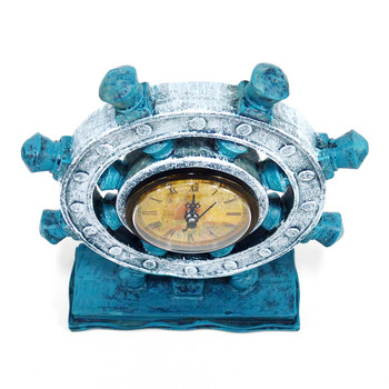 Ναυτικό Μπλε επιτραπέζιο ρολόι άγαλμα για διακόσμηση σπιτιού Μεσογειακή ρητίνη Πηδάλιο πλοίου Ρετρό ρολόι επιτραπέζιου ως αξεσουάρ γραφείου
