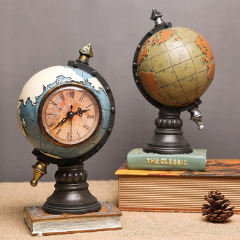 Σφαίρα και επιτραπέζιο ρολόι ρητίνης για αξεσουάρ γραφείου Earth Globe Decor Vintage ως διακόσμηση δωματίου Ρετρό επιτραπέζιο ρολόι με βιβλία με ειδώλια