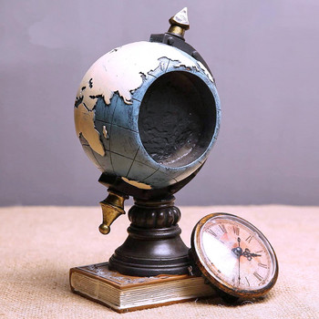 Глобус от смола и настолен часовник за офис аксесоари Земен глобус Декор Винтидж като декор за стая Ретро настолен часовник с книги с фигурки