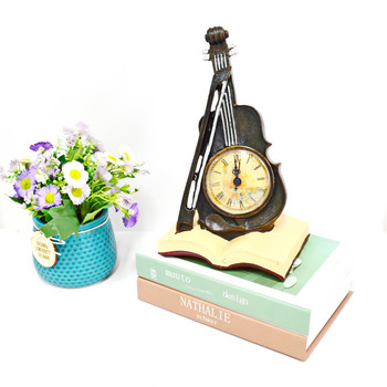 Настолни часовници с цигулка като аксесоари за домашен декор Винтидж настолен часовник с луксозна декоративна книга Ретро часовник с миниатюрни предмети