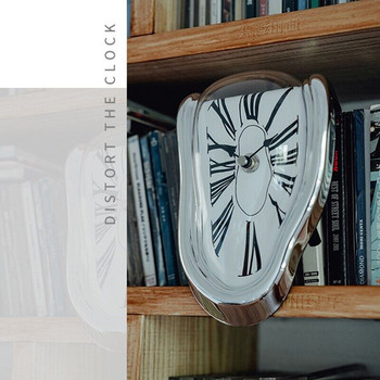 iLiving Креативна деформация Стенен часовник Сюрреализъм Топящ се часовник Усукан настолен часовник Ретро римски цифри Без звук Часовник Домашен декор