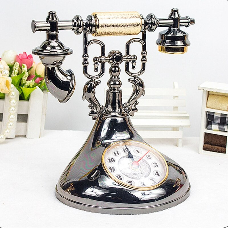 Retro telefono modelio žadintuvas Kūrybinis laikmatis darbalaukio ornamentas, skirtas namų vaikų kambario naktinio staliuko dekoravimui Laikrodžiai