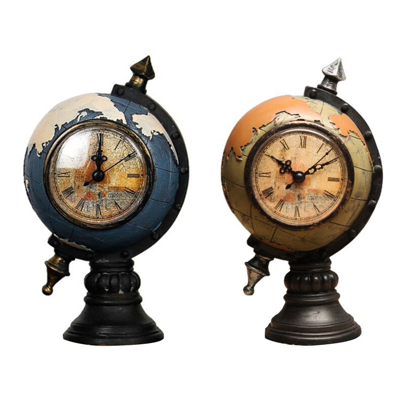Retro Föld óra Creative Resin Figurine Decor Kézműves asztali dísz otthonhoz Hálószoba Nappali Asztaldekoráció K0AB