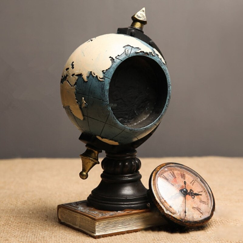 Retro Föld óra Creative Resin Figurine Decor Kézműves asztali dísz otthonhoz Hálószoba Nappali Asztaldekoráció K0AB