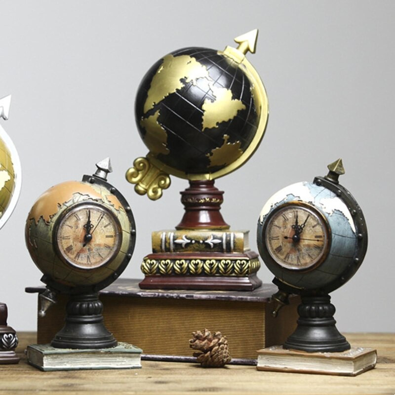 Retro Föld óra Creative Resin Figurine Decor Kézműves asztali dísz otthonhoz Hálószoba Nappali Asztaldekoráció K0AB