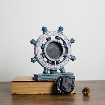 A0KE Кормило в европейски стил Винтидж часовник Творчески настолни часовници Захранван от батерии за дома Всекидневна Спалня Офис Настолен компютър