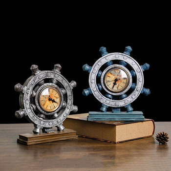 Кормило в европейски стил Винтидж часовник Творчески настолни часовници Захранвани от батерии за дома Всекидневна Спалня Офис Настолен компютър на едро
