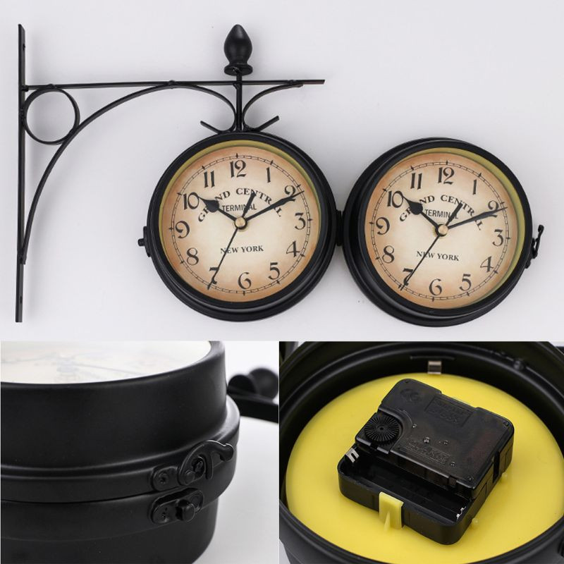 Klasični zidni sat u europskom stilu, dvostrani vintage retro dekor za kućni ured G99A