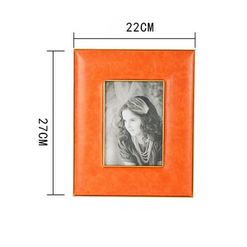4/6 инча ретро PU кожена рамка за снимки Семеен портрет Нощно шкафче Оранжева рамка за снимки Настолна настройка Скандинавска декорация на дома
